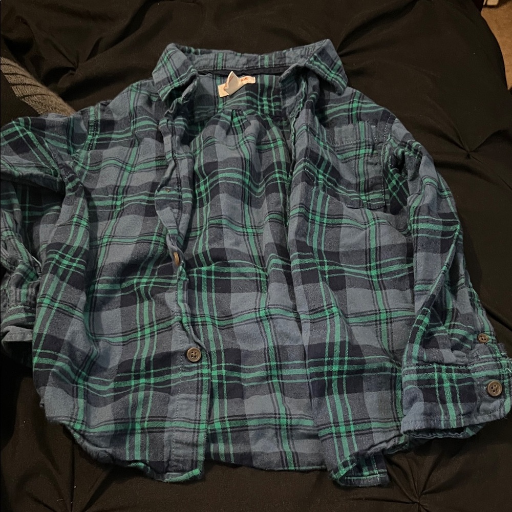 Cat & Jack Navy and Teal Plaid Button-Down Shirt